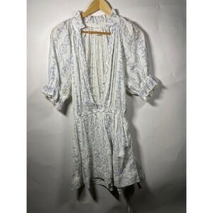 Saylor Floral Print Mini Dress Ruffle Trim Button Front White Blue Size‎ S